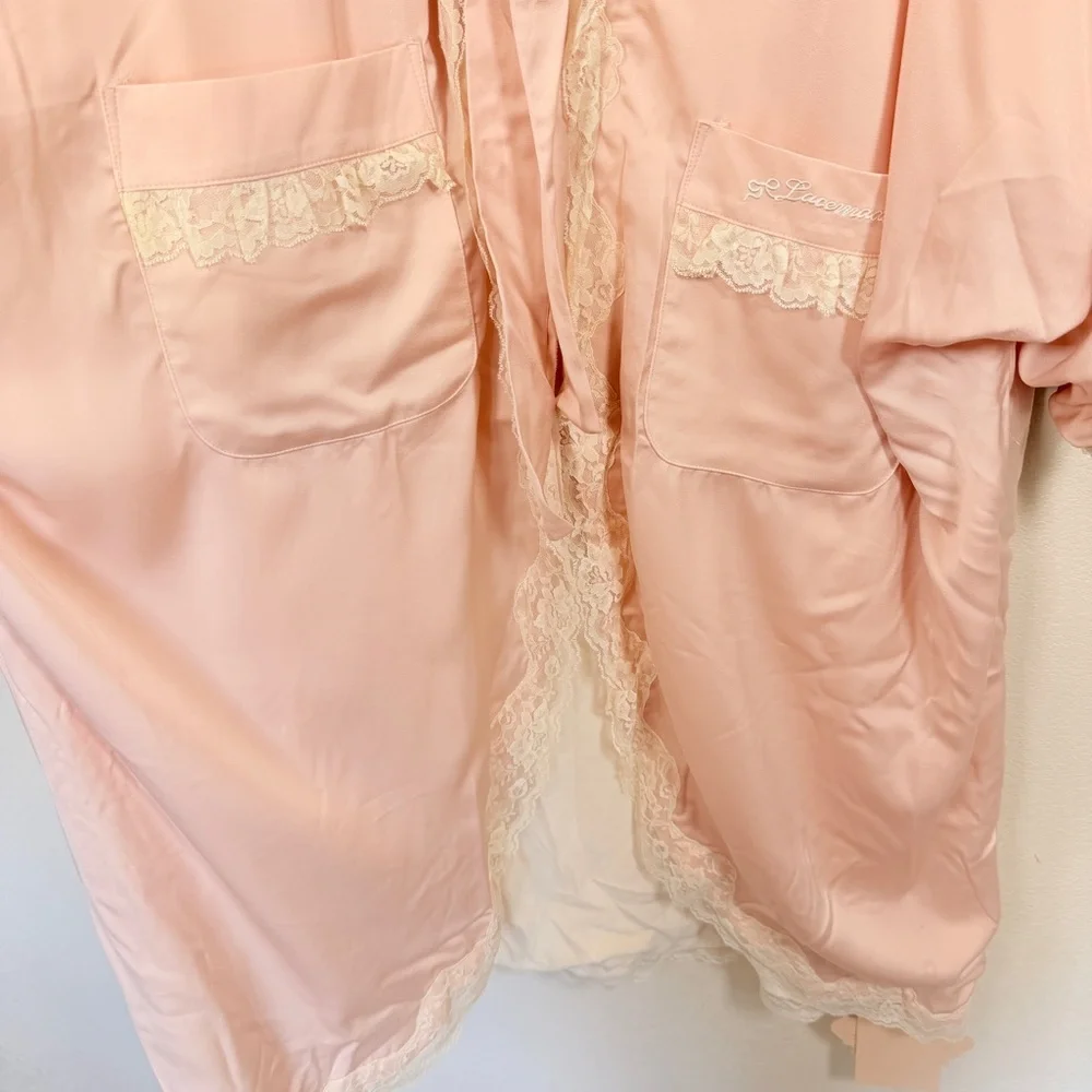 Lacemade Retro Satin Lace Romantic Oversized House Coat Robe Pink - Picture 5 of 10